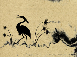 Poster - crane on grunge background