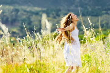 sunset dancing meadow girl