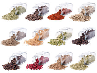 Wall Mural - Spices and herbs are scattered on a white background