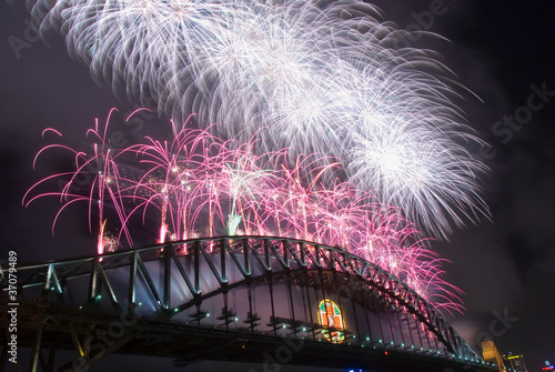 Obraz na płótnie canvas trzyczęściowy "tryptyk" Sydney Harbour Bridge nowy rok