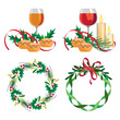 Christmas wine, mince pie and wreath set