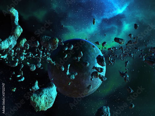 Plakat na papierze fotorealistycznym Pole asteroid i mgławica