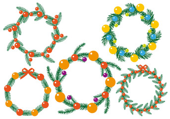 Wall Mural - set of christmas wreath, vector