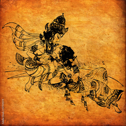 Board z aluminiowym obramowaniem Stare obrazy radha krishna