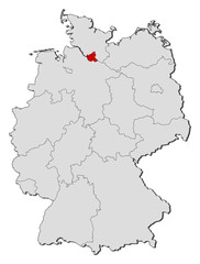  Map of Germany, Hamburg highlighted