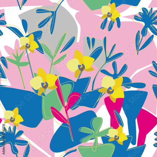 Obraz na płótnie canvas Bez szwu kwiatowy wzór orchidei
