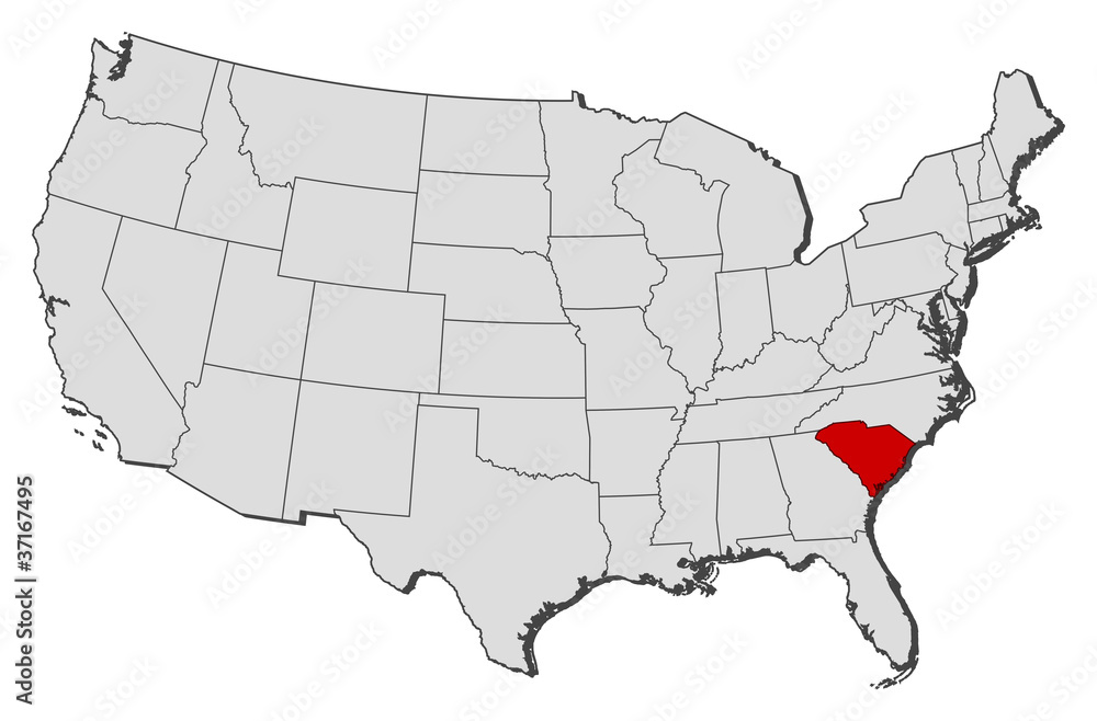 Map of the United States, South Carolina highlighted Stock Vector ...