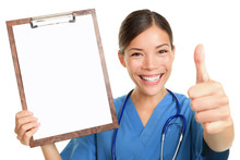 Nurse Showing Blank Clipboard Sign