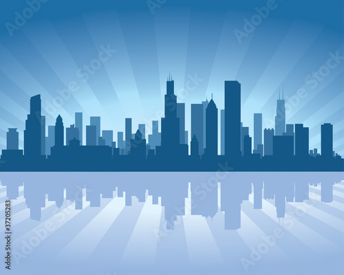 Board z aluminiowym obramowaniem Chicago skyline z odbiciem w wodzie