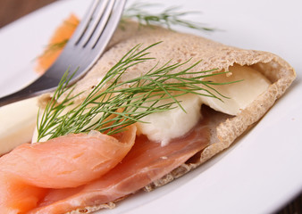 Canvas Print - buckwheat crepe with cheese and salmon