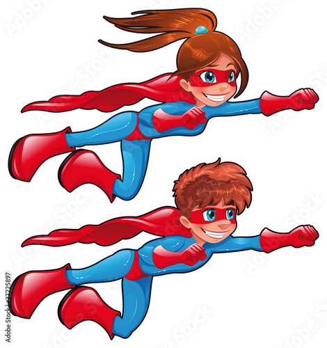 Naklejka na kafelki Young superheroes. Vector isolated characters