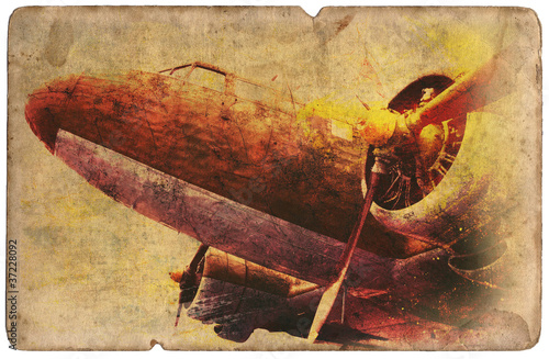 Board z aluminiowym obramowaniem Vintage pocztówka wojskowa na białym tle, samolot ww2