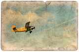 Vintage military postcard isolated, flying biplane