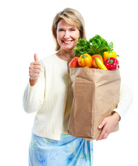 Sticker - Senior woman with a grocery shopping bag.