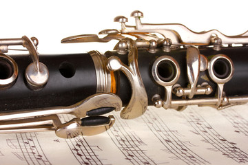 Wall Mural - close up detail of clarinet and notebook with notes