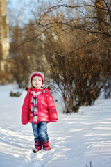 Wall Mural - Little girl having fun at winter day