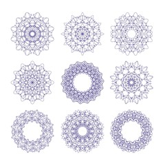 Poster - Set of blue vector guilloche rosettes