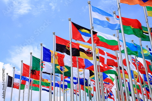 Fotografía Brazil Argentina and world flags