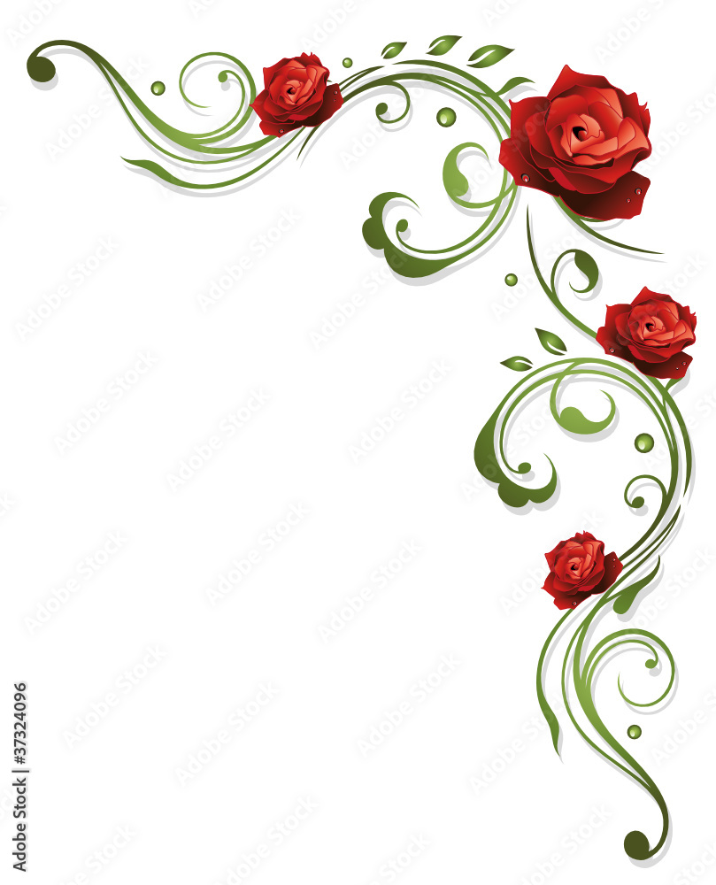 Blumen, Blüten, Rose, rote Rosen, filigran, floral Stock Vector