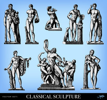 Engraving Classical Sculpture Set.