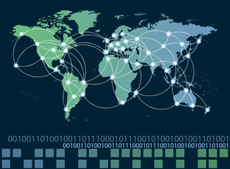 World map with hot points of connections network and servers loc