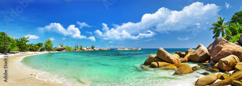 Naklejka - mata magnetyczna na lodówkę Seychelles , beach panorama