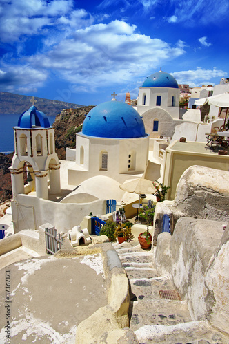 Board z aluminiowym obramowaniem Biało - niebieskie santorini