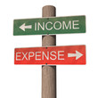 Income and expense signpost. Isolated on the white background