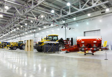 Tractors Are In Room At Exhibition, Special Agricultural Machine