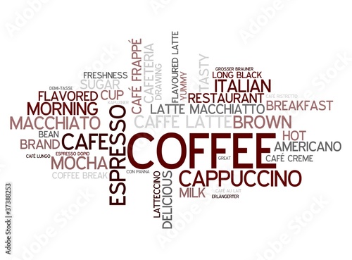Fototapeta na wymiar Coffee concept in word tag cloud on white background