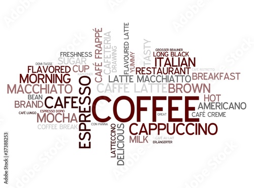 Naklejka dekoracyjna Coffee concept in word tag cloud on white background