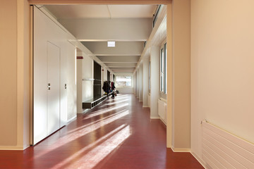 Wall Mural - modern public school, corridor red floor