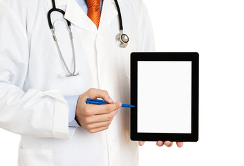 Wall Mural - Doctor pointing Your Text at digital tablet