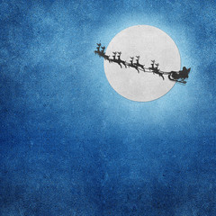 Wall Mural - santa claus on sledge with deer and moon recycled papercraft
