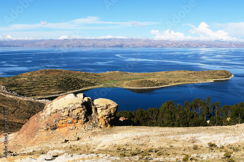 Board z aluminiowym obramowaniem Jezioro Titicaca, Boliwia, Isla del Sol krajobraz