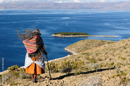 Board z aluminiowym obramowaniem Jezioro Titicaca, Boliwia, Isla del Sol krajobraz