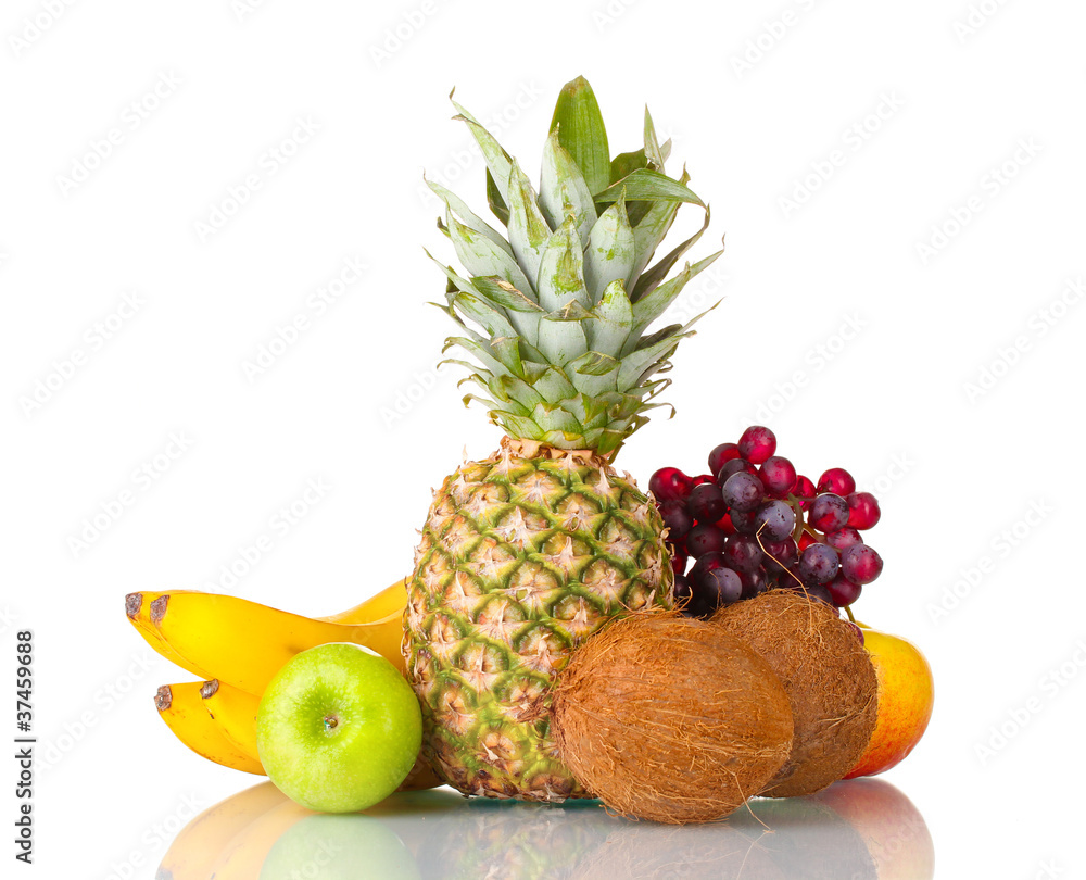 Fresh tropical fruits isolated on white