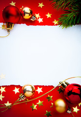 Wall Mural - art christmas frame with paper on red background