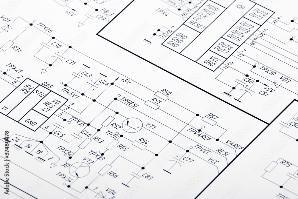 Complex Electrical Drawing Detailed drawing of electrical circuits Stock Photo | Adobe Stock
