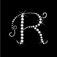 Wall Mural - R Letter with diamonds bling stars