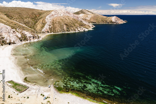 Board z aluminiowym obramowaniem Jezioro Titicaca, Boliwia, Isla del Sol krajobraz