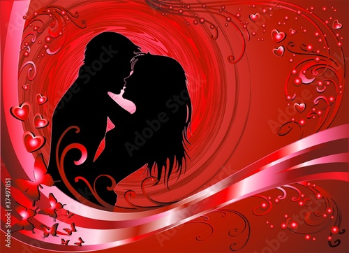 Coppia Amore Sfondo Rosso-Lovers Red Background-Vector
