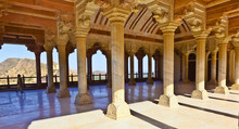 Columned Hall Of A Amber Fort. Jaipur, India
