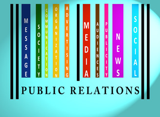 public relations word on colored barcode