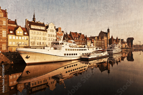 Obraz na płótnie canvas dwuczęściowy "dyptyk" Gdańsk riverside w stylu retro