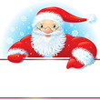 Santa with copy space on a background with snowflakes