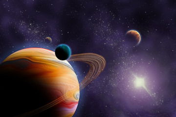 Wall Mural - planets in deep dark space. abstract illustration of universe.