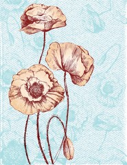 Romantic floral card with vintage poppies