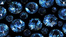Round Blue Sapphire Isolated On Black Background. Gemstone