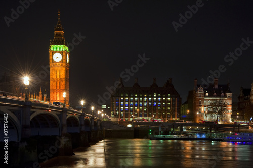 Obraz na płótnie canvas trzyczęściowy "tryptyk" Długi czas ekspozycji big ben i Westminster Bridge w Londynie